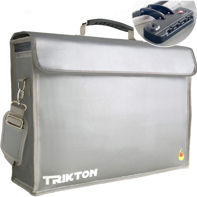 TRIKTON حقيبة مستندات مقاومة للحريق والماء XXL 17.5x13x5 مع قفل TSA، تصميم عالي الرؤية، حقيبة مرنة مقاومة للحريق لحجم A3 والمستندات القانونية، تم تطويرها بواسطة مهندسين ورجال إطفاء أمريكيين، جاهزة للسفر - Image 1